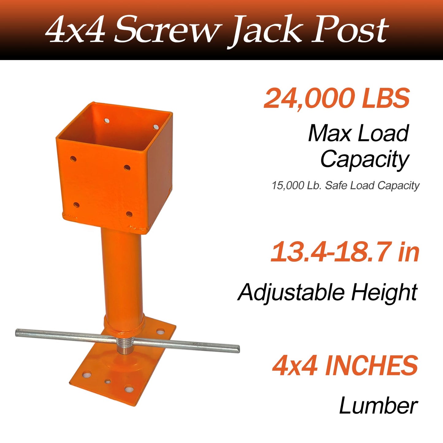 4x4 Screw Jack, Adjustable House Floor Jacks for Leveling, 14.5" - 18.5" Height Adjust Range, Heavy Duty Jack Post Crawlspace Basement Shore Beams Screw Jacks, 24000 lbs Max Load Capacity