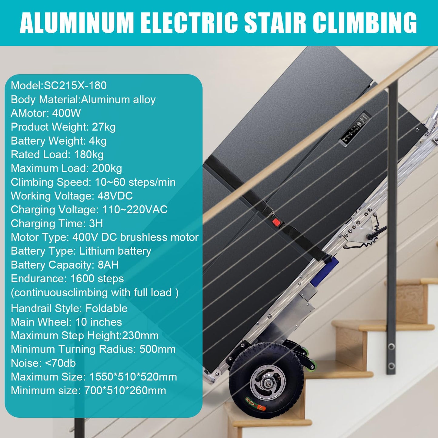 HITUGU 440lbs Electric Stair Climbing Hand Trucks Dolly Cart, 400W Aluminum Heavy Duty Stair Climbing Cart Powered Stair Cli