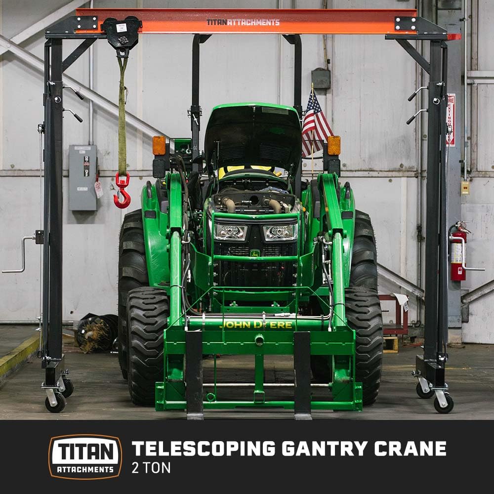 Titan Attachments Telescoping Gantry Crane, 2 Ton Capacity, Shop Lift Hoist Rated 4,000 LB, Portable Design with Locking Wheels, Adjustable Height up to 12 FT, Durable Steel Construction, Frame Only