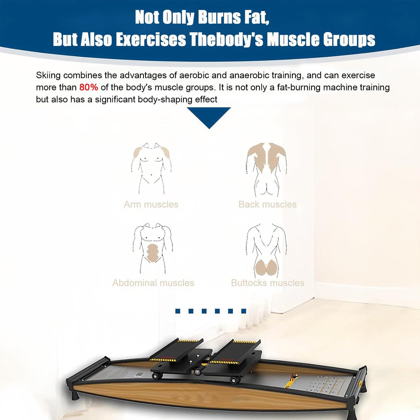 CUTPOIY Ski Training Machine, Aerobic Ski Machines,Fitness Machine for Home Gym Workout,150 Kg Load, Indoor Simulated Ski Machine, Ski Simulator Machine, with Walking Stick&Floor Matfor