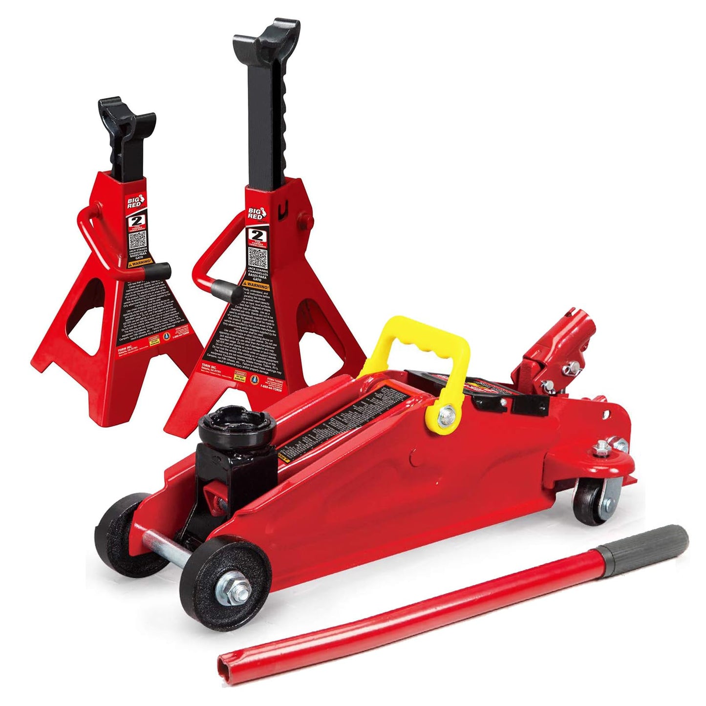 Big RED Torin Low Profile Floor Jack: Hydraulic Trolley Floor Jack Combo with 2 Jack Stands, 2 Ton (4000 lb.) Capacity