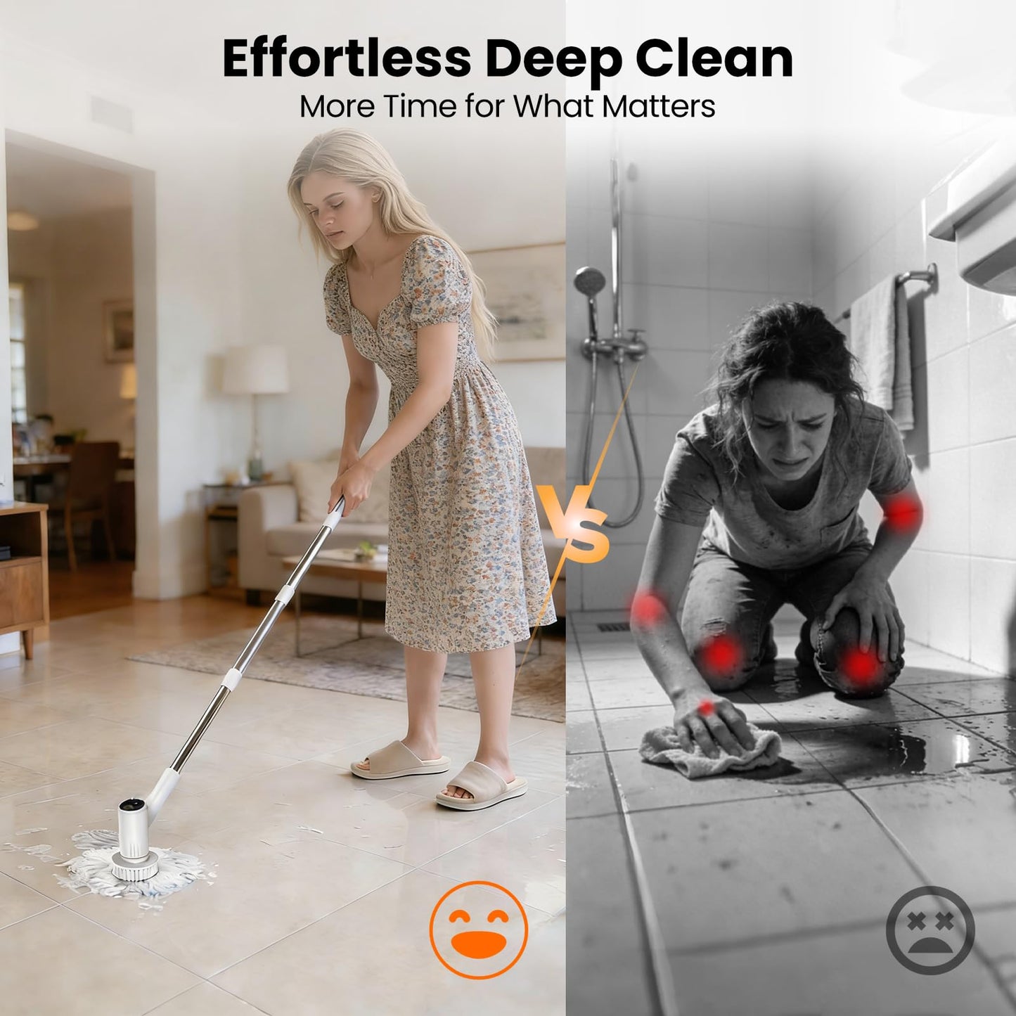 BOTLIFE Electric Spin Scrubber - 4500mAh Cordless Cleaning Brush with 6 Brush Heads, 47" Adjustable Handle Relieves Back Pain, IPX7 Waterproof Power Scrubber for Bathroom Shower Floor Tile Bathtub