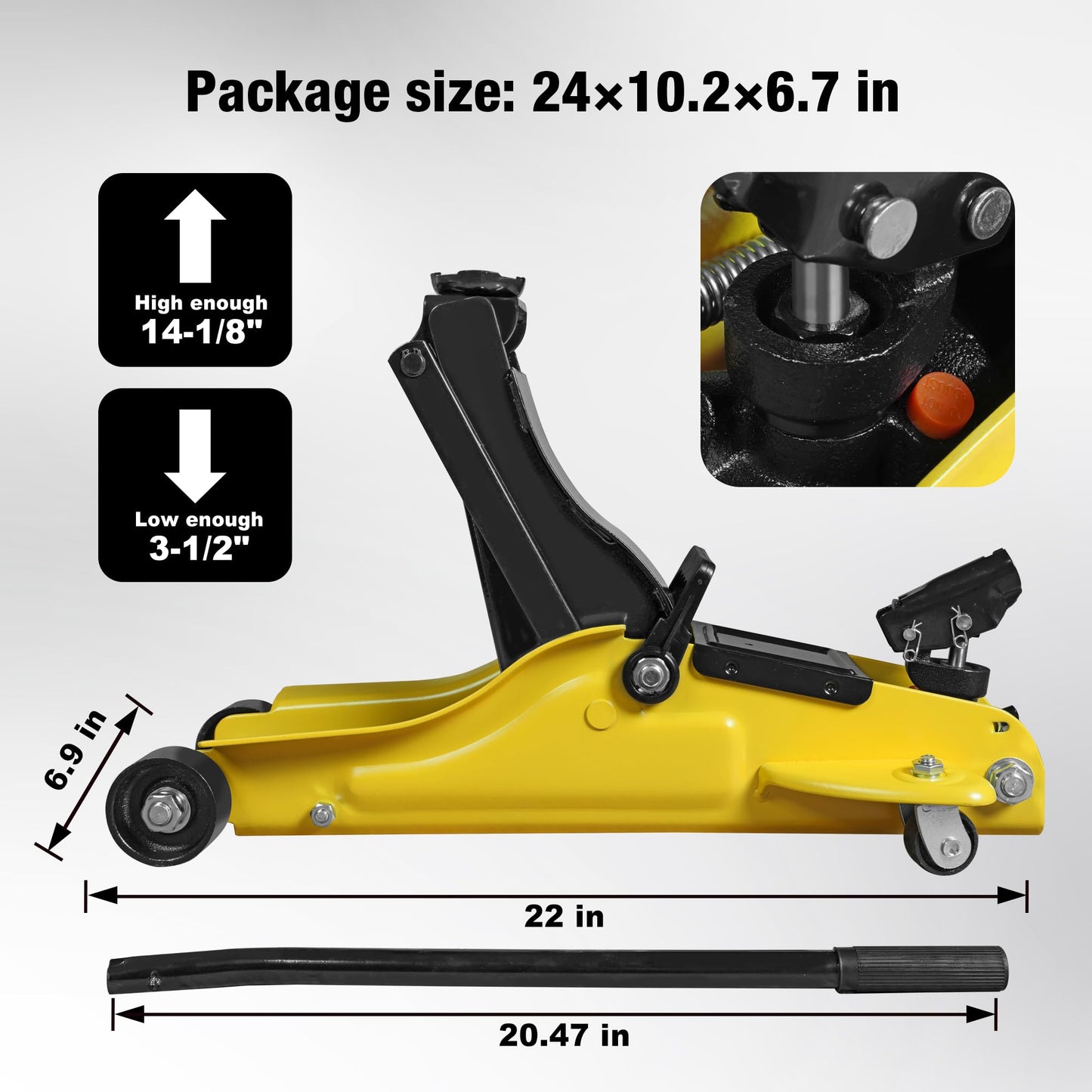 YELLOW JACKET 2.5 Ton Trolley Jack with Carrying Case Hydraulic Low Profile Floor Jack for Cars Lift with Single Piston Lift Pump, 5500 lb Capacity…