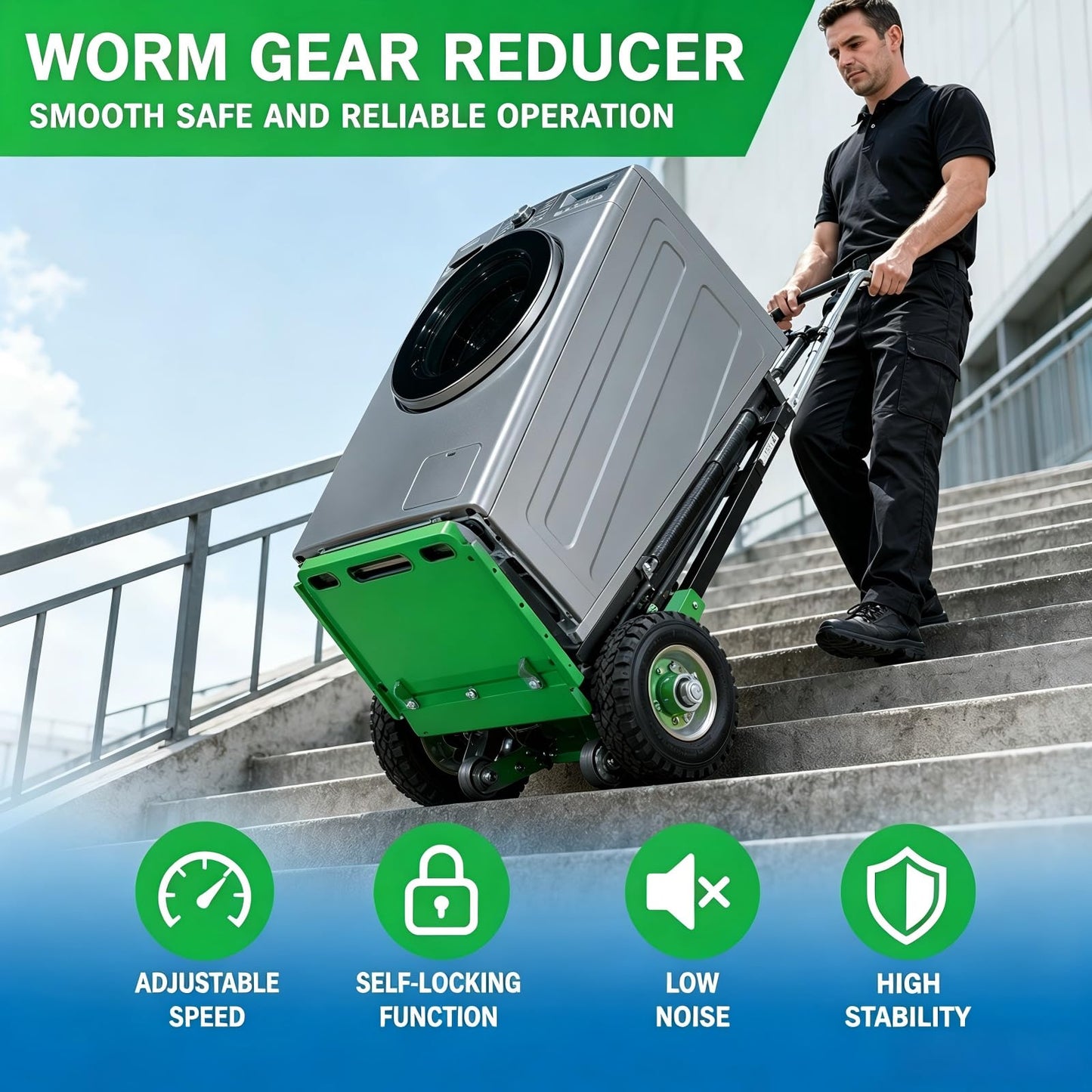 JJZZHG 880lb Electric Stair Climbing Hand Trucks Dolly Cart for Moving, 1200W Motor Power Heavy Duty Folding Stair Climber Cart Hand Trolley (Green)