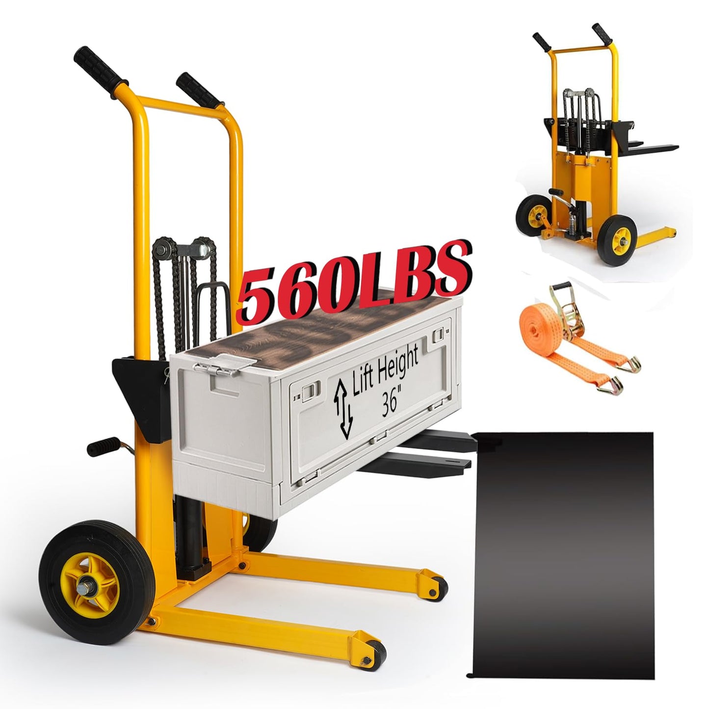Legines Foldable Hydraulic Material Carrier Manual Lift Stacker Forklift Pallet Stakcer 560 lbs Capacity 36" Lift Height with Adjustable Forks and Fixed Legs, Pallet Truck Dolly