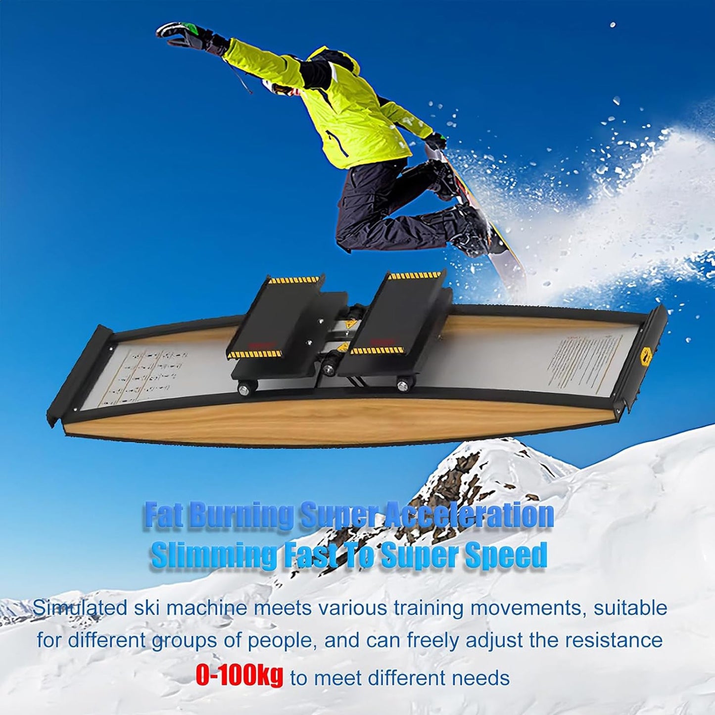 Ski Exercise Machine,Fitness Machine for Home Gym Workout,Indoor Simulated Ski Machine,Rubber Roller,150kg Load,with Ski Poles and Mats,Oak Wood Material