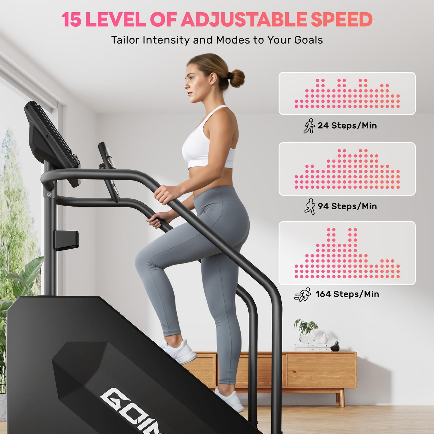 Goimu T1 Stair Stepper Machine, 550Lbs Commercial Grade Stair Climber for Home with 15 Resistance Level and LED Screen, Stepmill Exercise Machine for Cardio and Full Body Workouts, 24-164 Steps/Min