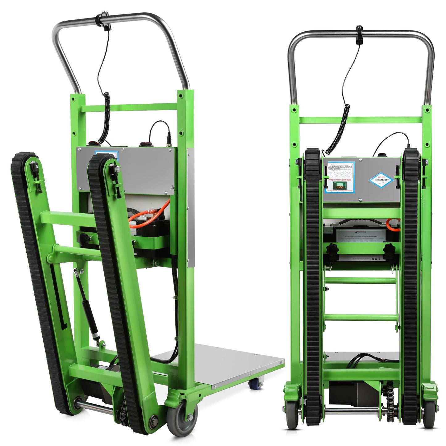 Electric Stair Climbing Hand Trucks Dolly Cart, 880lbs Capacity Heavy Duty Stair Climber with Ropes, Carry Heavy Objects Up and Down Stairs for Furniture Logistics Warehouse (Green+Silvery)