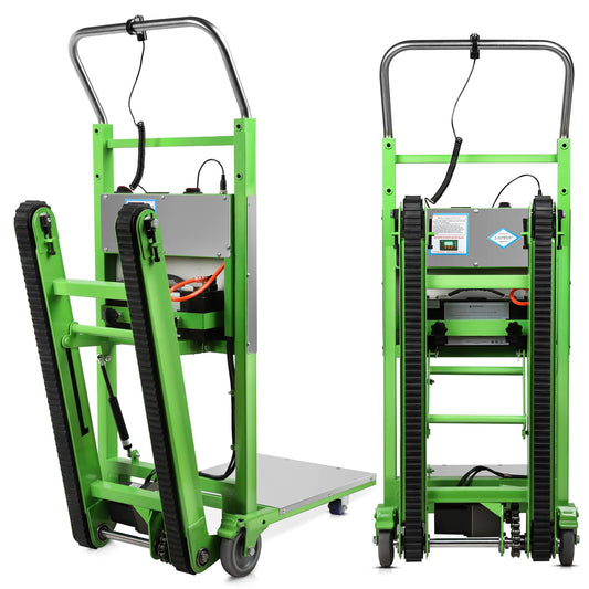 Electric Stair Climbing Hand Trucks Dolly Cart, 880lbs Capacity Heavy Duty Stair Climber with Ropes, Carry Heavy Objects Up and Down Stairs for Furniture Logistics Warehouse (Green+Silvery)