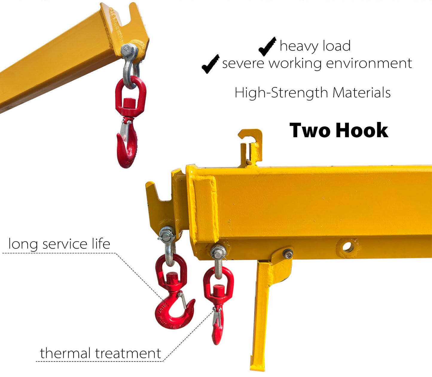 IntXanth 6600Lbs Telescopic Pivoting Fork Lift Booms with 2 Hooks, 4 Increasing Angles, Forklift Boom Extension to 12', Telescoping Forklift Boom Attachment