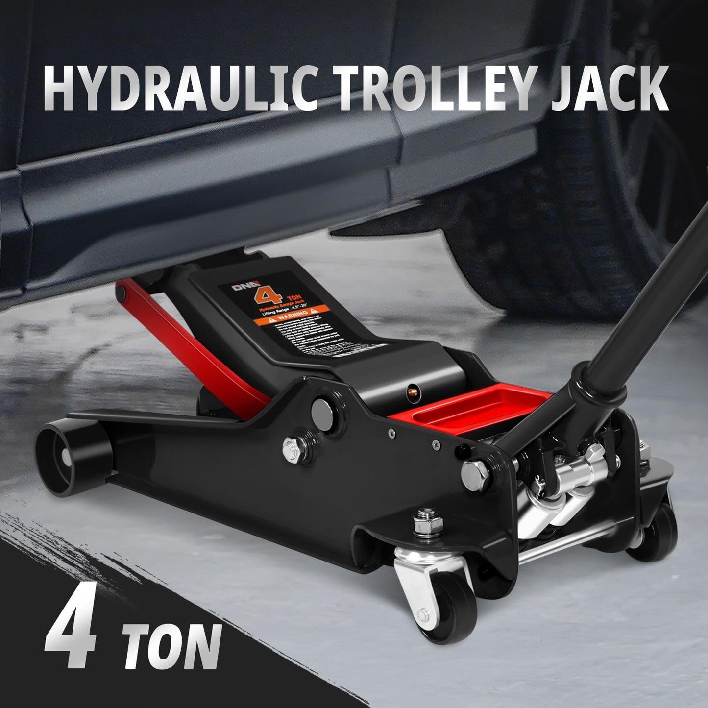DNA Motoring Floor Jack 4 Ton (8000 lbs) Capacity, Fast Lift Low Profile Hydraulic Trolley Jack, Steel Heavy-Duty Service Car Jack, Lifting Range 4.5"-20", Black, TOOLS-00308-BK