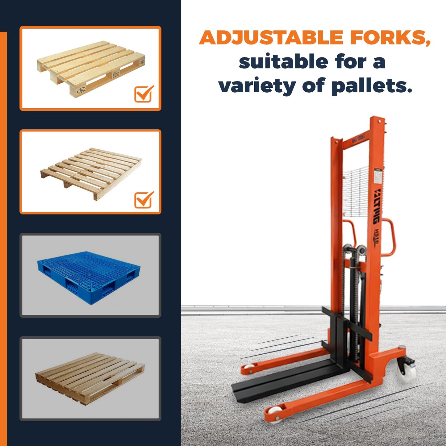 LTMG Manual Stacker Hand Pallet Forklift 2200 lbs Capacity Hydraulic Material Lift 62.99" Lift Height Multifunctional Pallet Truck Manual with Adjustable Forks
