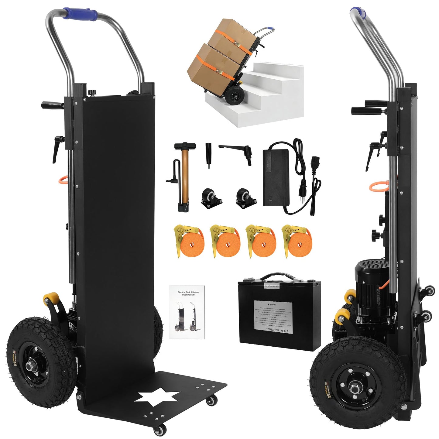 Electric Stair Climbing Dolly 1500W, Heavy Duty Stair Climber Hand Truck, Powered Stair Climbing Cart with 10" Anti-Slip Tires, Adjustable Speed Moving Cart for Appliances Furniture (900 lbs Capacity)