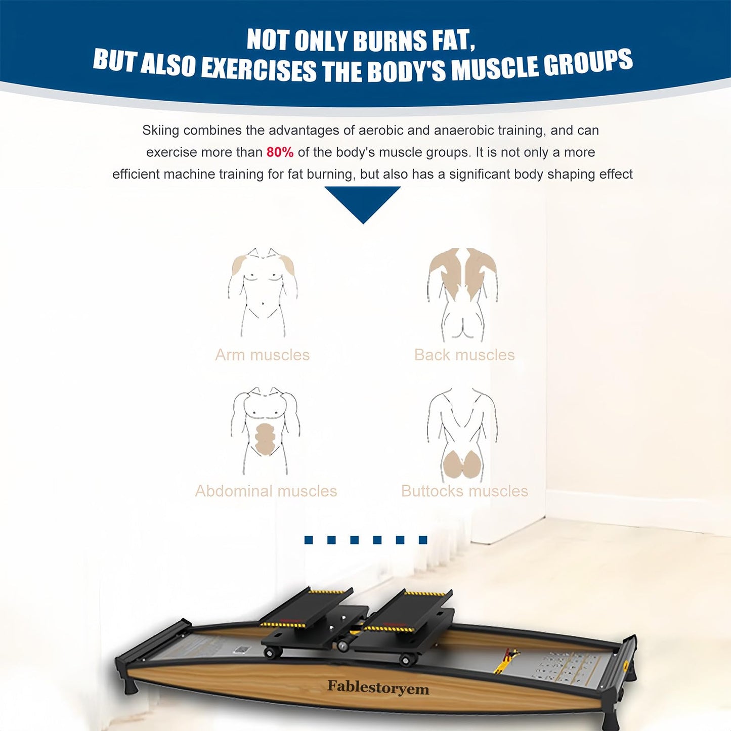Fablestoryem Indoor Ski Machine, Simulated Ski Exercise Machine, Professional Indoor Fitness Equipment, 150kg Load-Bearing