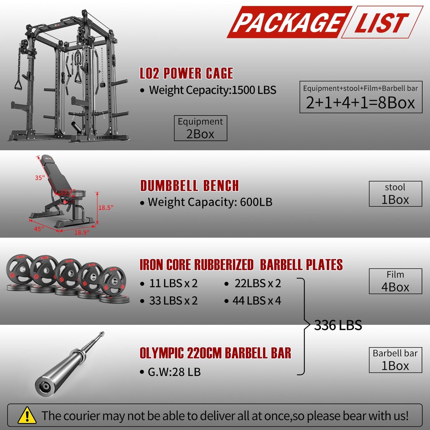 Power Rack Power Cage Multi-Function Squat Rack with Cable Crossover System Selectable More Training Attachment Power Rack for Garage & Home Gym (Black, E Set L02+Weight Bench+（pole+Cast Iron）336LBS)