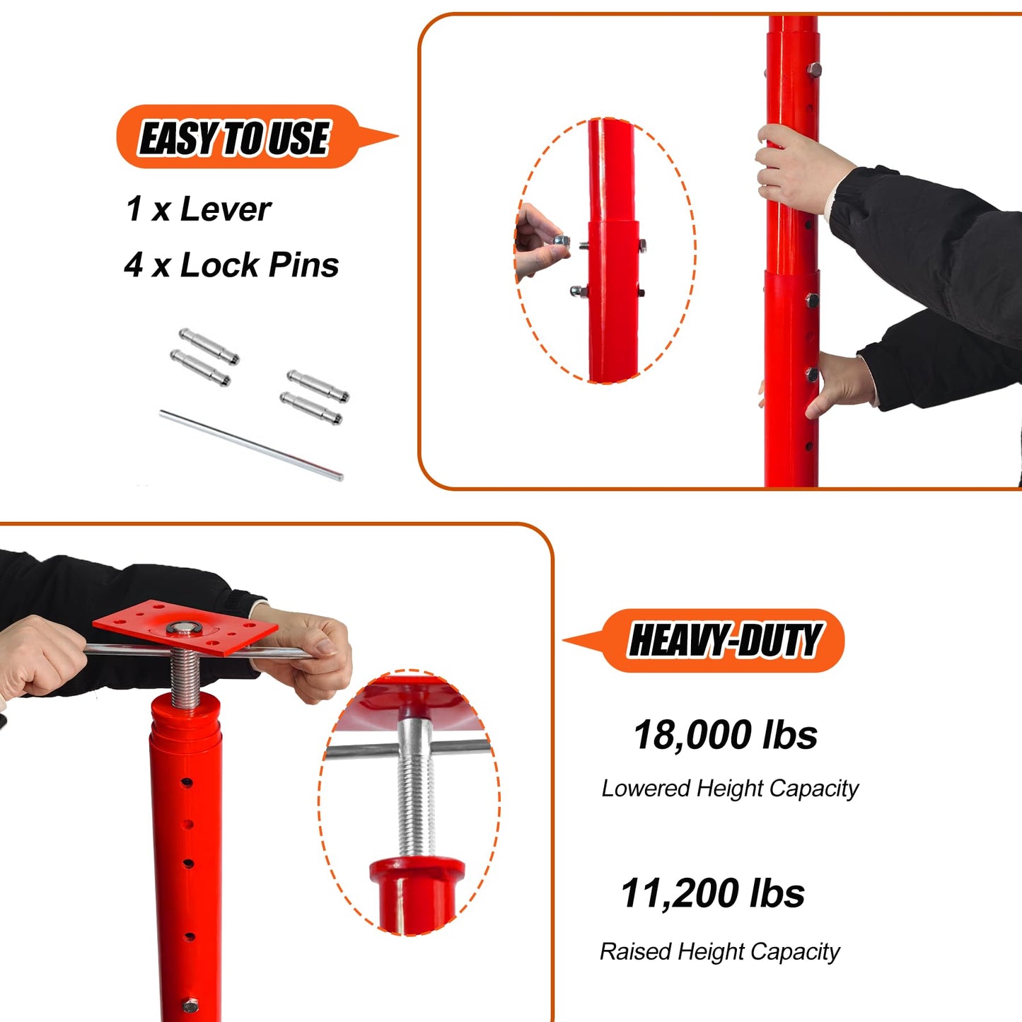 House Floor Jacks Post Pole for Leveling, 54"- 155" Height Range Lifting Shore House Jack Post, Adjustable Support Beam Basement House Jacks for Temporary Support, 18000 lbs Max Load Capacity