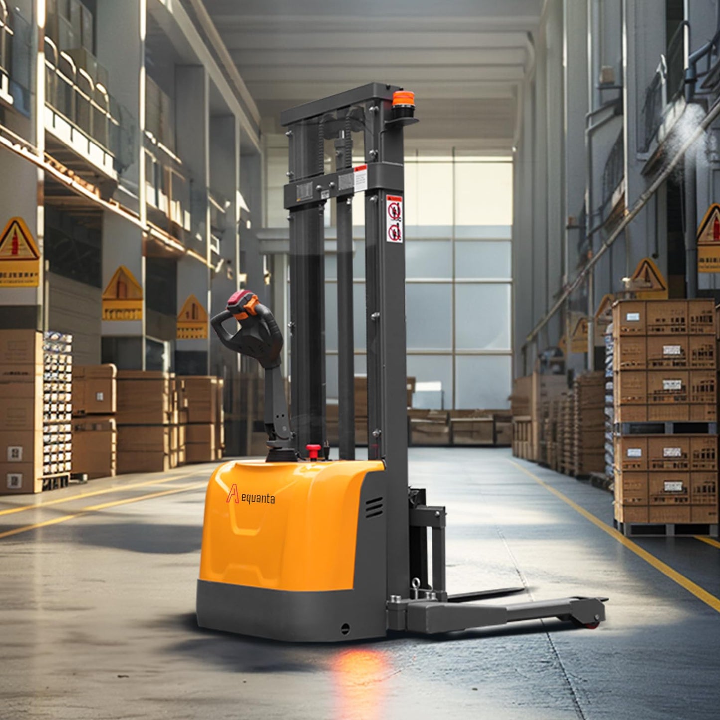 Full Electric Pallet Stacker, Heavy-Duty Lift Trucks with Straddle Leg and Adjustable Forks for Efficient Warehouse Operations, Pallet Lifts Stackers with Built-in Charger