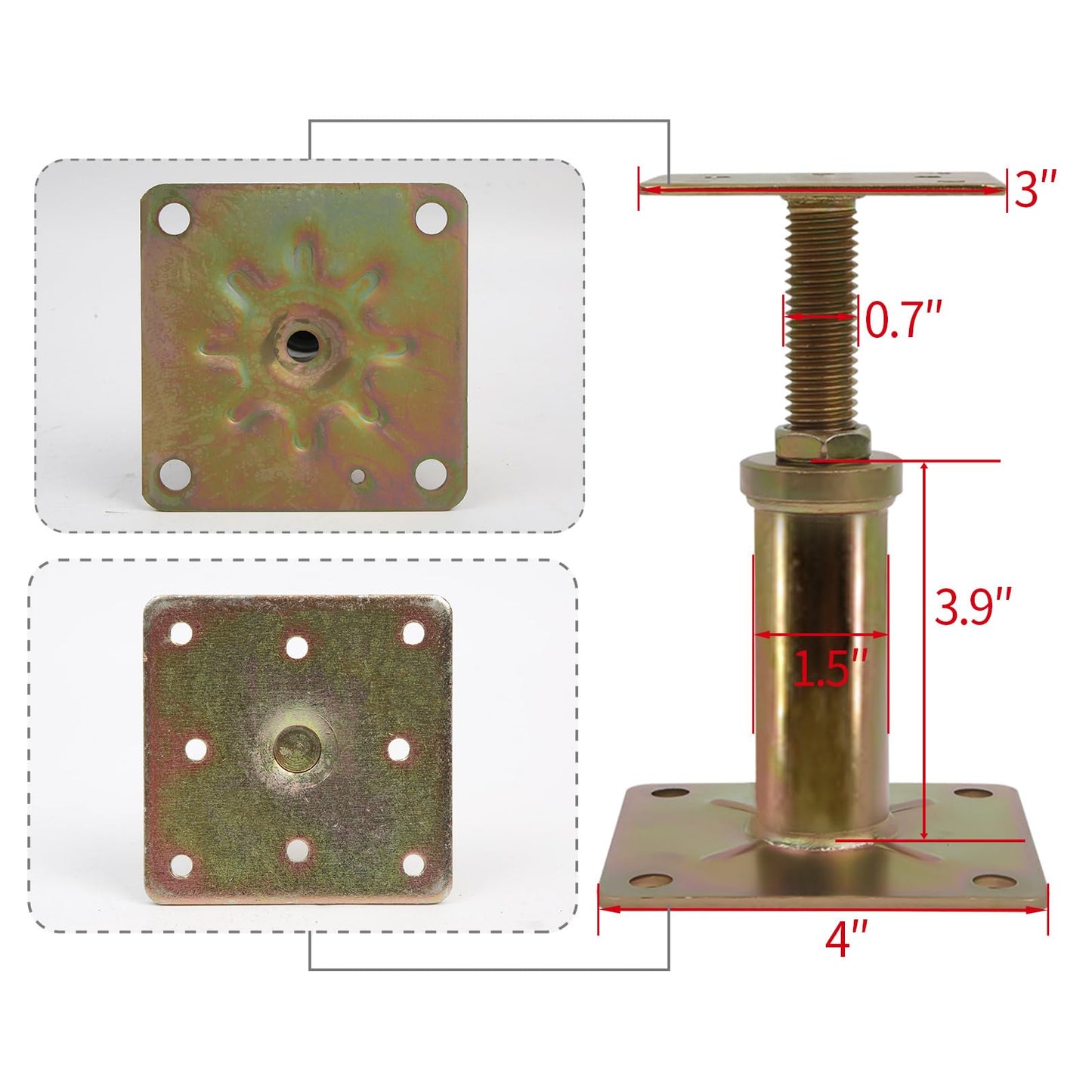 4 Pack Adjustable House Floor Jacks – 5"-8" Heavy Duty House Jacks for Leveling, Steel Support Posts for Beams, Decks, Crawl Spaces, Basements-Bronze