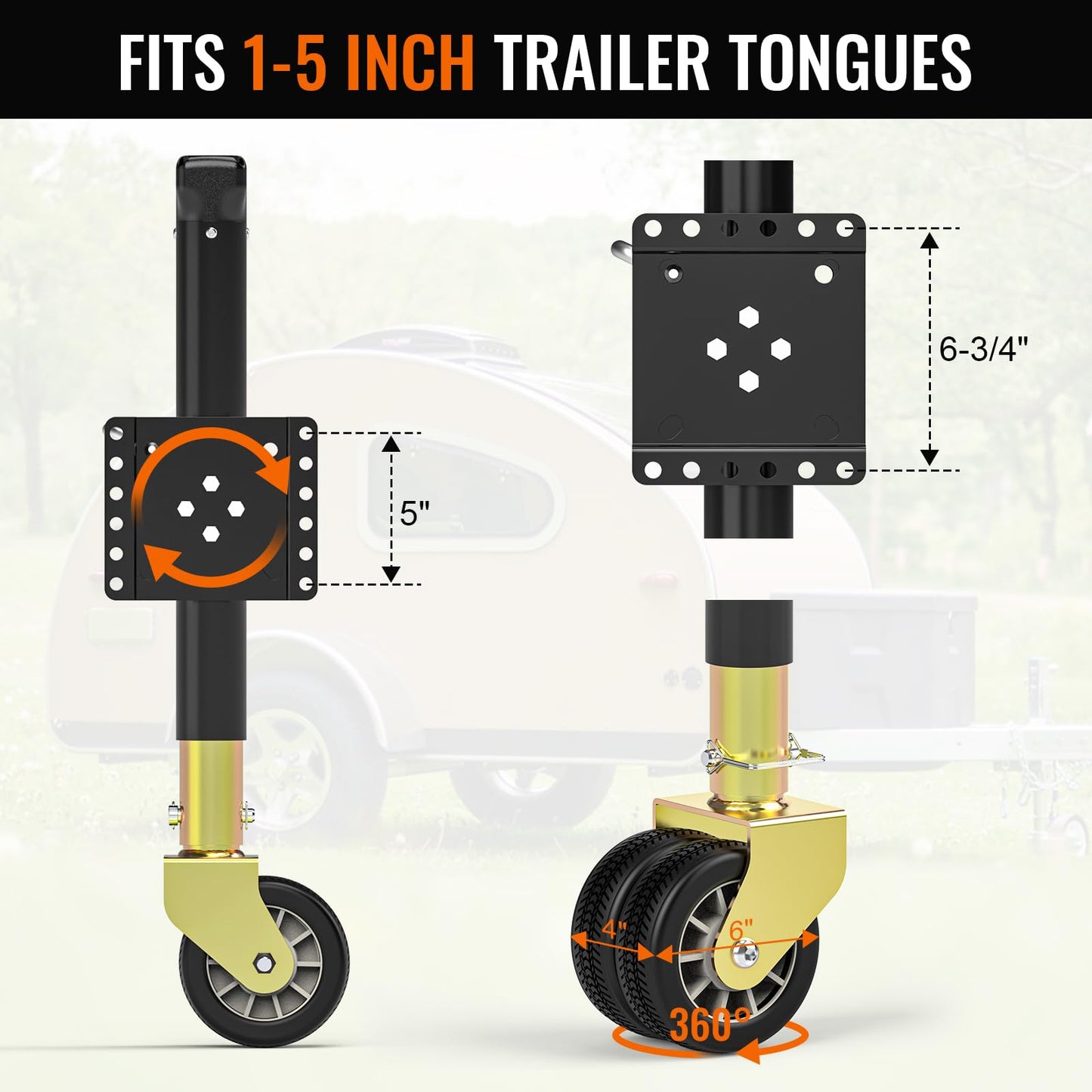 Upgraded Trailer Jack with Dual Wheel(Electric Drill Adjust), Adjustable 14”-42” Drop Leg, Universal Heavy-Duty RV Tongue Jack with 2000lbs Capacity, Bolt on Trailer Jack for Utility Yacht Boat