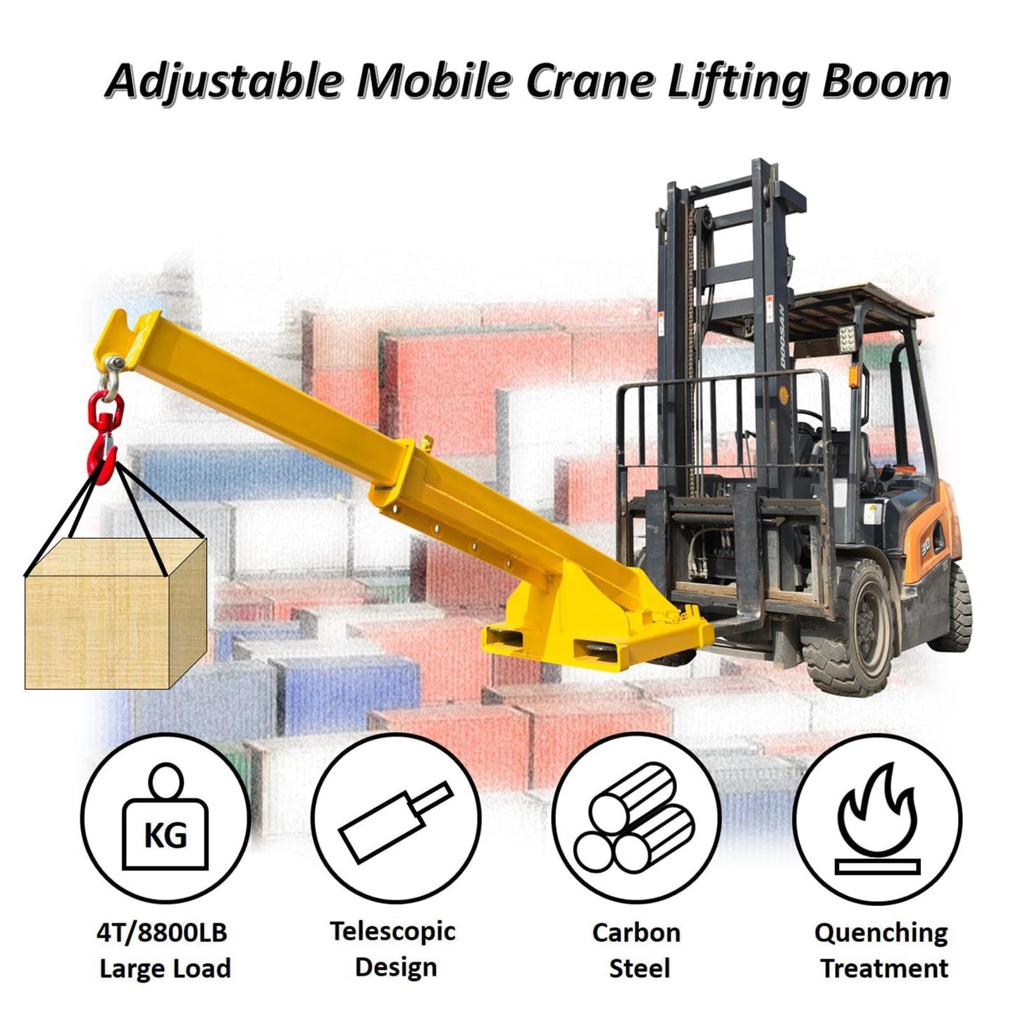 Yokoma Forklift Jib Boom Crane 11023lb Capacity Adjustable Mobile Crane Lifting Hook Hoist Pivoting Truss Jib Boom Extends 94.5in Industrial Telescopic Lift Attachments for Construction Warehouse