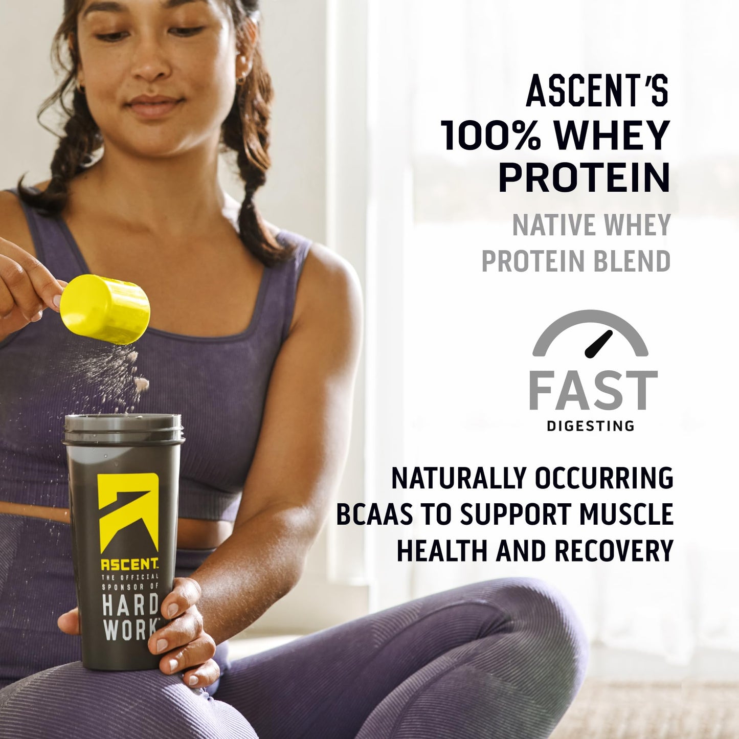 Ascent 100% Whey Protein Powder - Post Workout Whey Protein Isolate, Zero Artificial Flavors & Sweeteners, Gluten Free, 5.5g BCAA, 2.6g Leucine, Essential Amino Acids, Chocolate Peanut Butter 4 lb