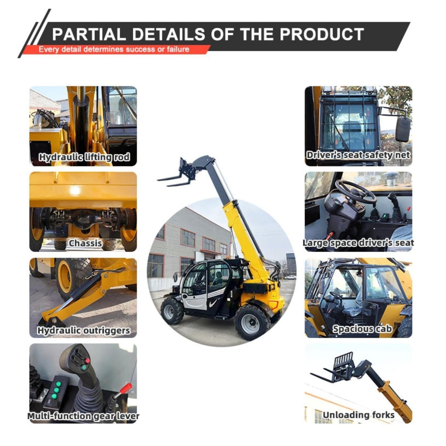 1-3 Ton Telescopic Handler – Heavy Lift Telehandler Forklift with Telescopic Boom, Rough Terrain Loader for Industrial & High-Rise Applications