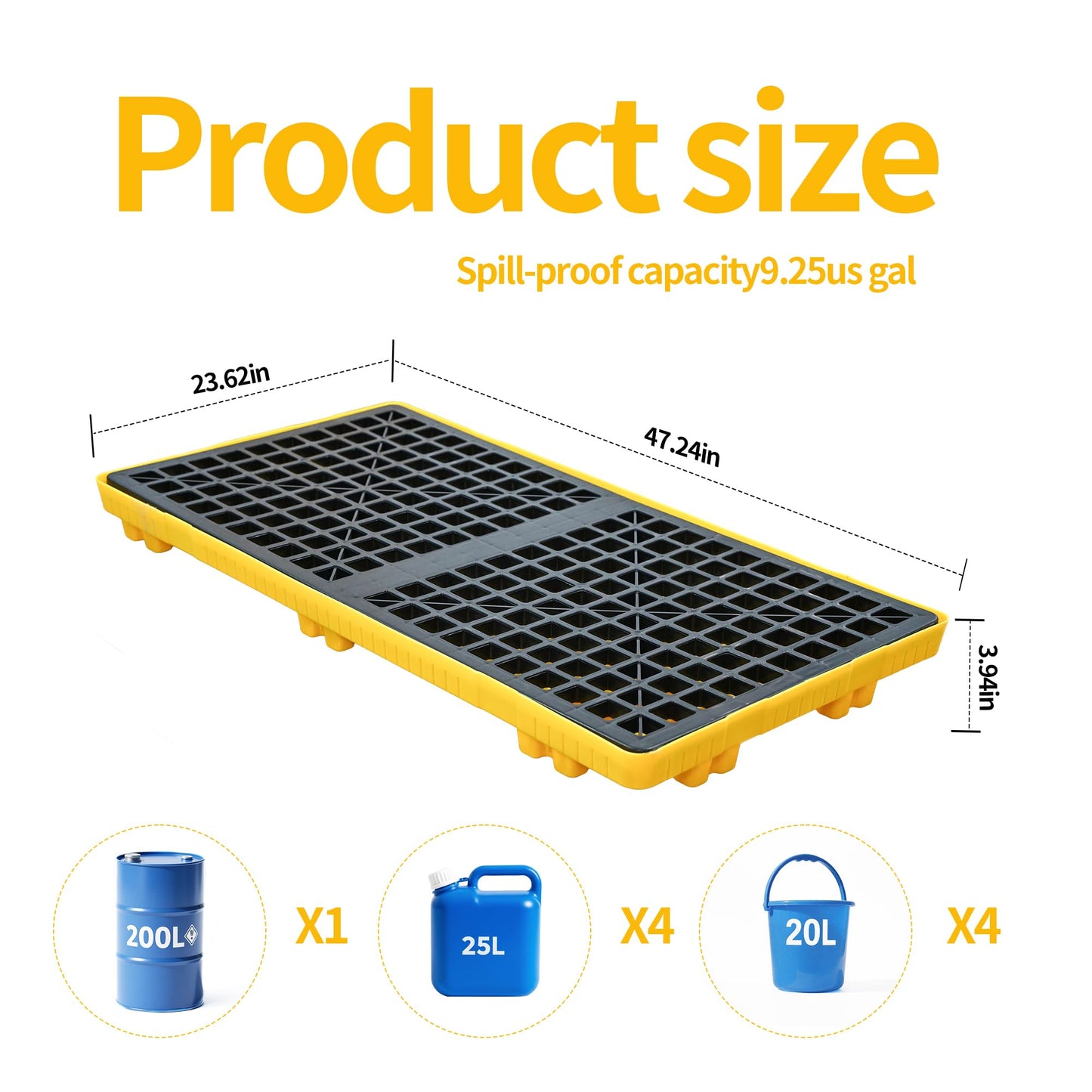 2 Drum Modular Spill Containment Pallet | 2000LBS Capacity | Leakproof Stackable Industrial Tray | 48"x24"x4"