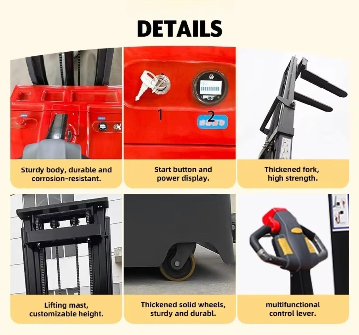 Powered Electric Pallet Stacker with Material Lift Features for Warehouse handling, Pallet Lifting, and Tight-Space maneuvering with Optional Fork Lift use