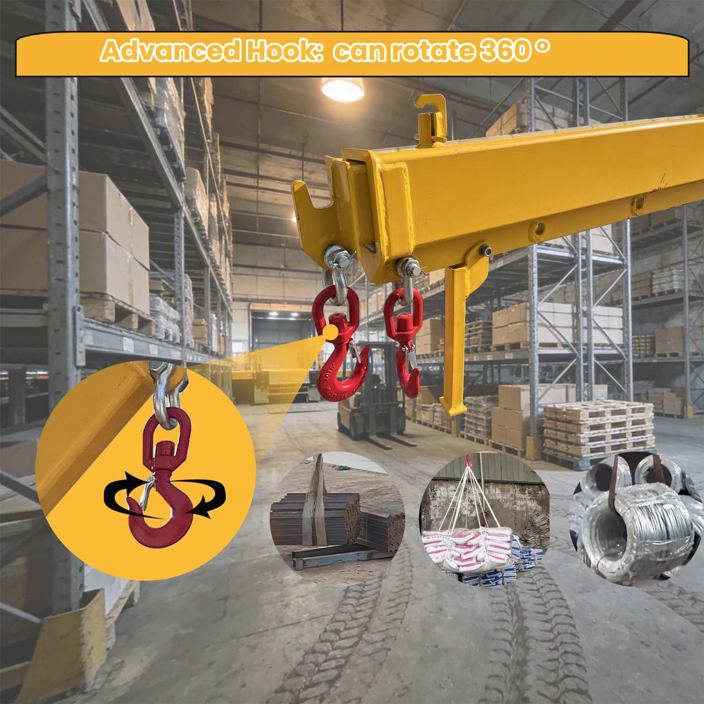 BREVELTION 2T Forklift Telescopic Boom Crane Jib, 4400lbs Capacity Mobile Crane Extendable Lifting Hoist Arm 7ft-12ft, 0-75° Adjustable Tilt Angle Attachments with Safety Hook for Towing Construction