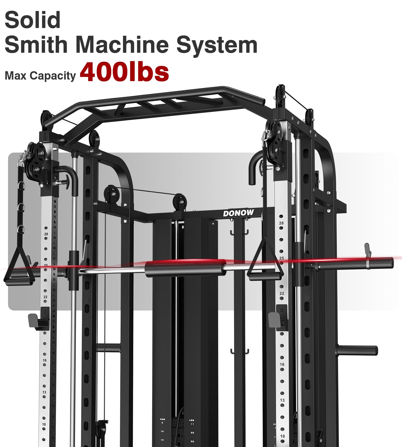 DONOW Smith Machine with Weight Stacks, Multi Function Home Gym System Training Power Cage Squat Rack Dual Cable Crossover Machine All in One