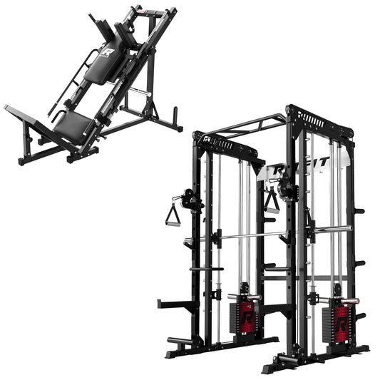 RitFit M1 Pro Smith Machine Package, All-in-One Power Cage with Weight Stack Set, Includes LAT Pulldown & Cable Crossover System for Home Gym