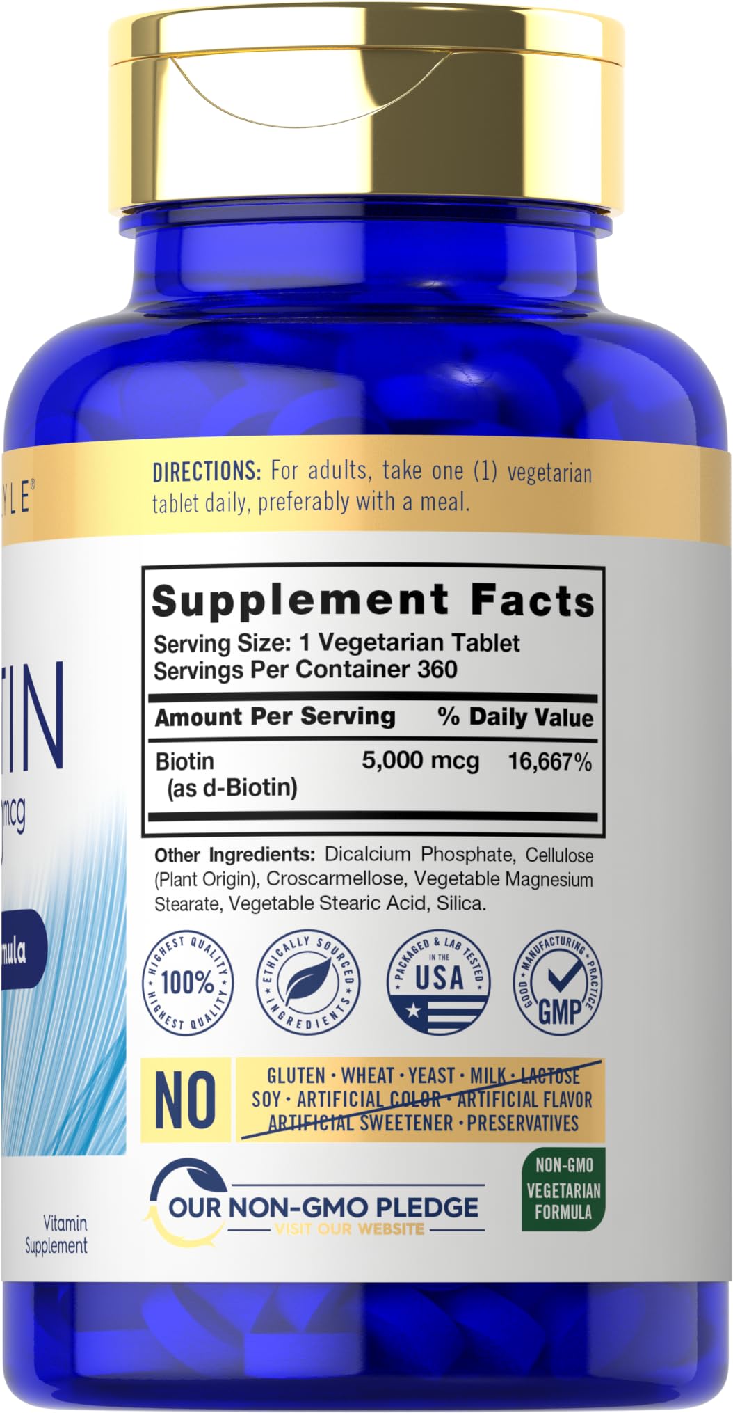 Carlyle Biotin 5000mcg | 360 Vegetarian Tablets | Beauty Formula Supplement for Hair, Skin, and Nails | Non-GMO, Gluten Free