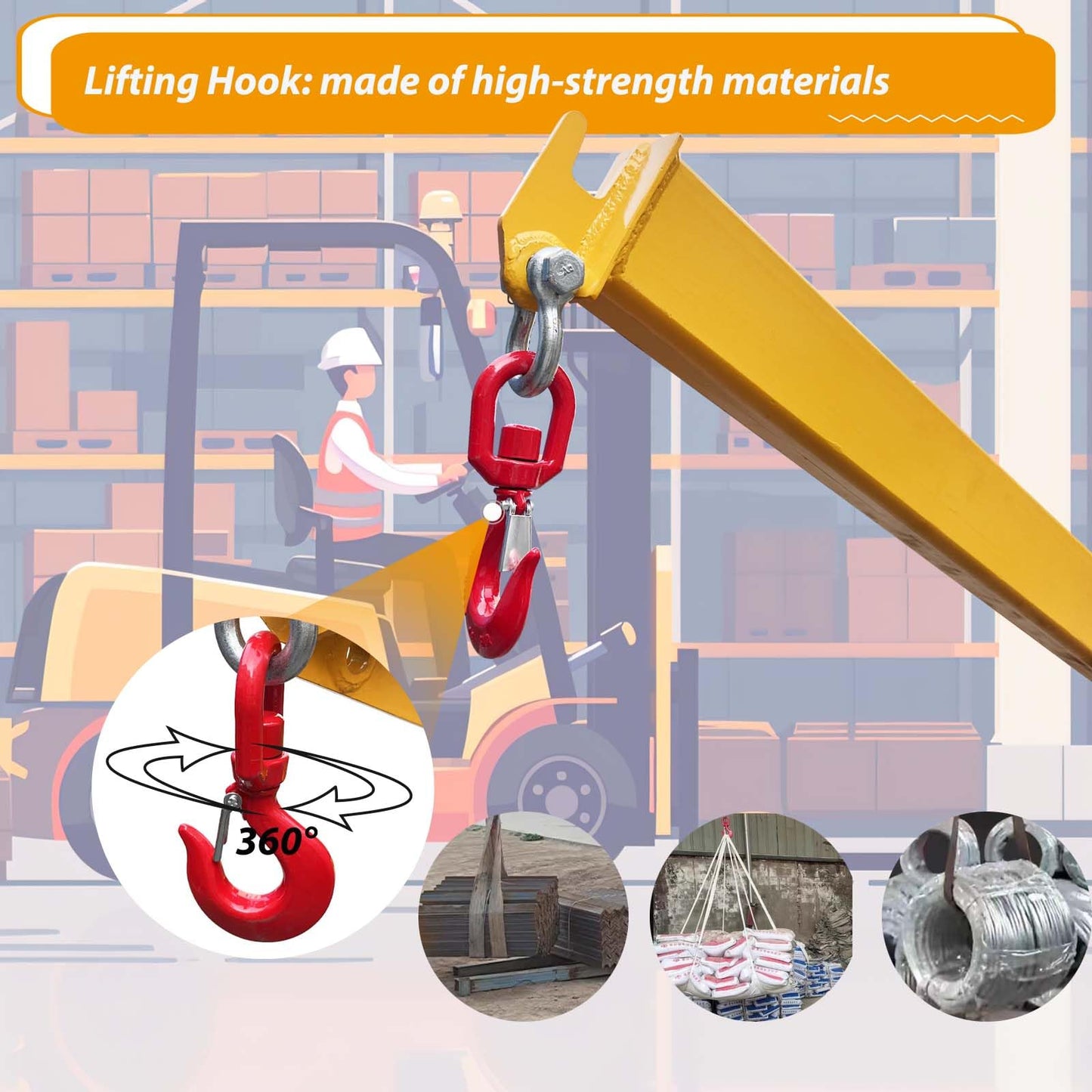 BREVELTION 6600LB Forklift Mobile Boom Crane, Telescopic Lifting Hook, Forklift Extension Attachments Jib Hoist Crane, with Telescopic Boom 63-98in, for Towing Material Handling