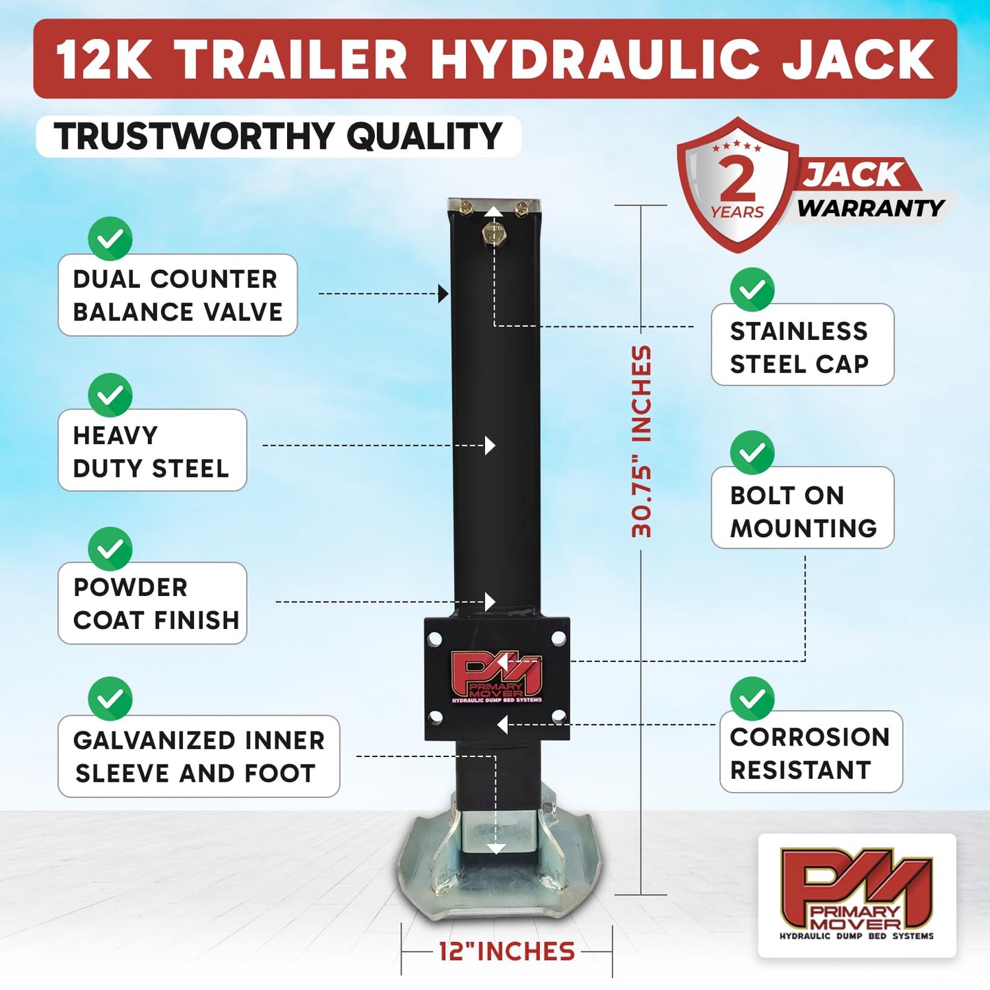 Hydraulic Trailer Jack (24,000 lb) Power Jack 12K x 2 Double Acting, Lift Trailer Jack Stand & Hydraulic Power Unit (24k Jack Kit Bolt On) PFJ-2-MB-K