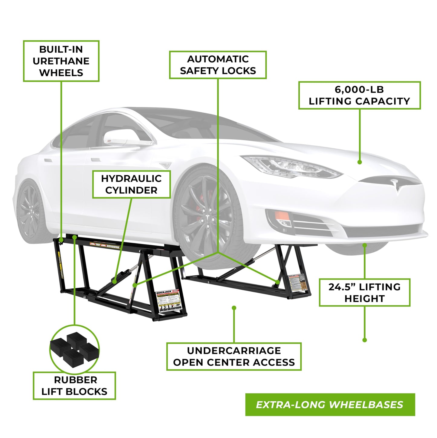 QuickJack 6000ELX Portable Car Lift – Designed for Electric Vehicles, 6,000-lbs. Capacity, 110V AC Power Unit, Super-Long Frames Perfect for Long Wheelbase Vehicles & EVs