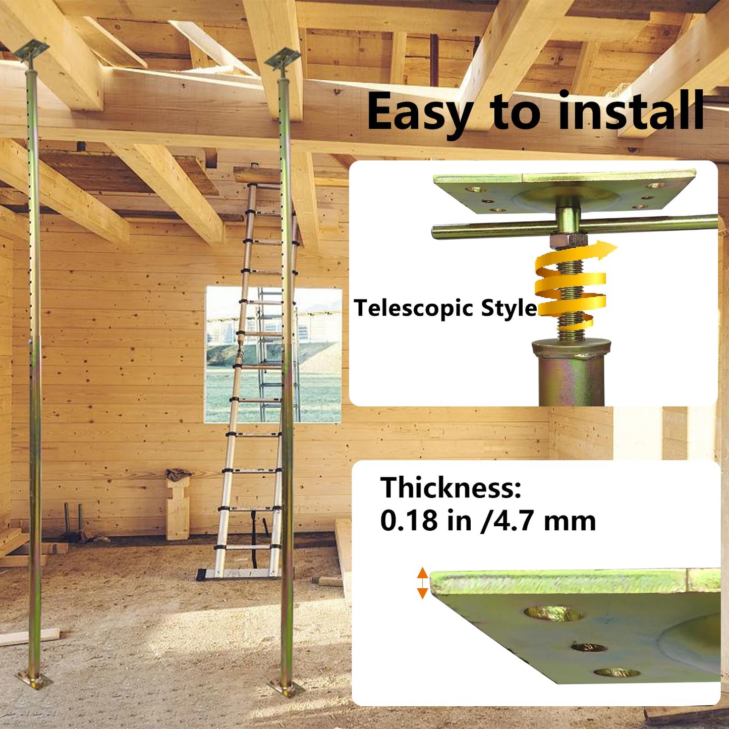 ZANURA 59" - 100" Adjustable House Floor Wall Jack Post Pole Rod Fit for Leveling Framing Basement Crawlspace Beam Roof, 2 Pack