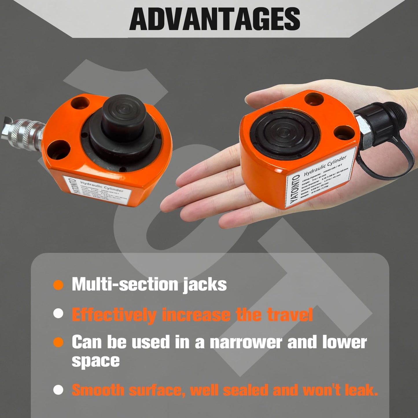 YATOINTO 10 Ton Low Profile Hydraulic Cylinder Jack Porta Power Ram 0.98" Stroke Hydraulic Jack for Short Distance Lifting & Leveling(Orange-Red)