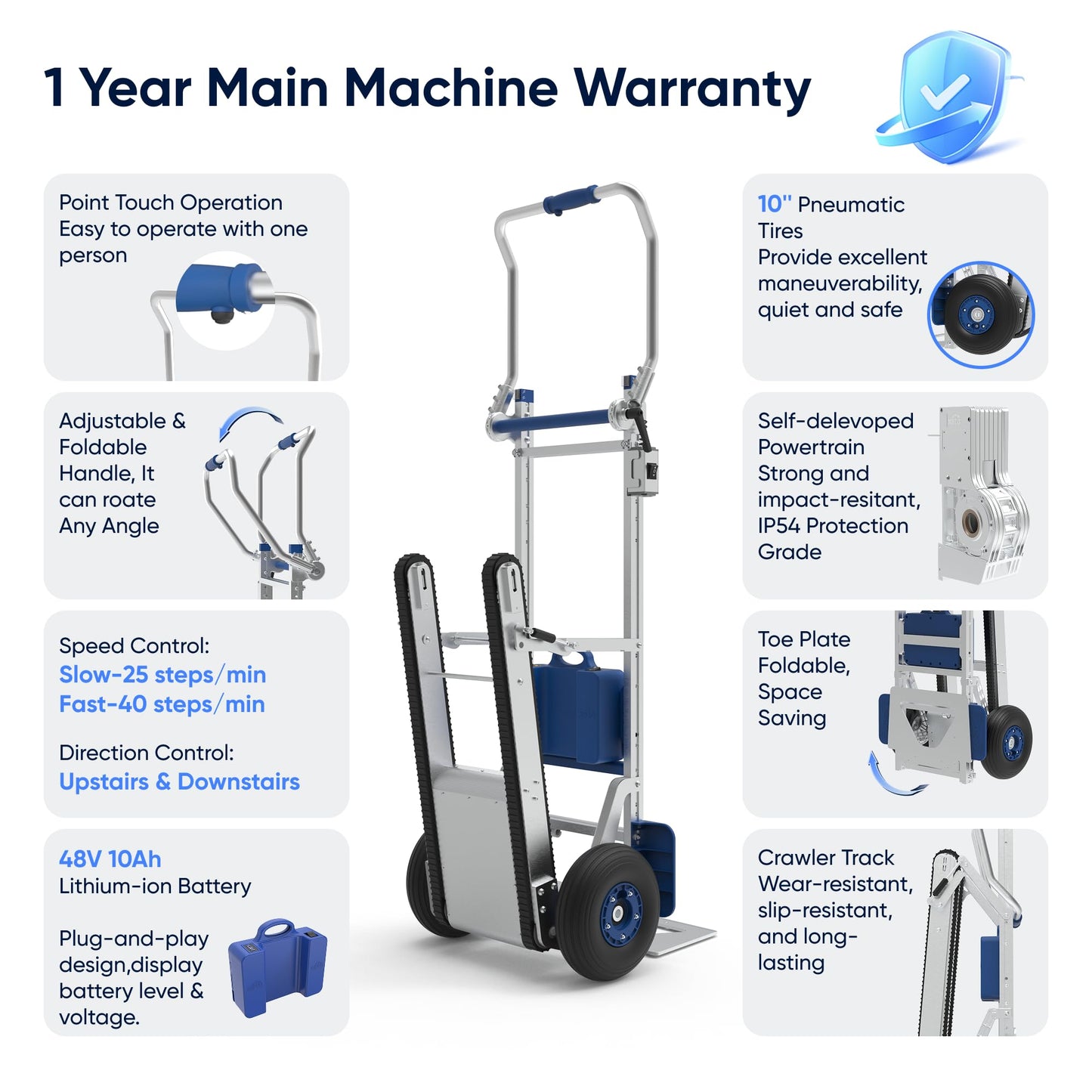 Powered Track Stair Climbing Hand Truck with Brakes 330 lb Capacity, Aluminum Stair Climber Dolly, Lightweight & Portable, Easy to Operate(XSTO CT150PB)