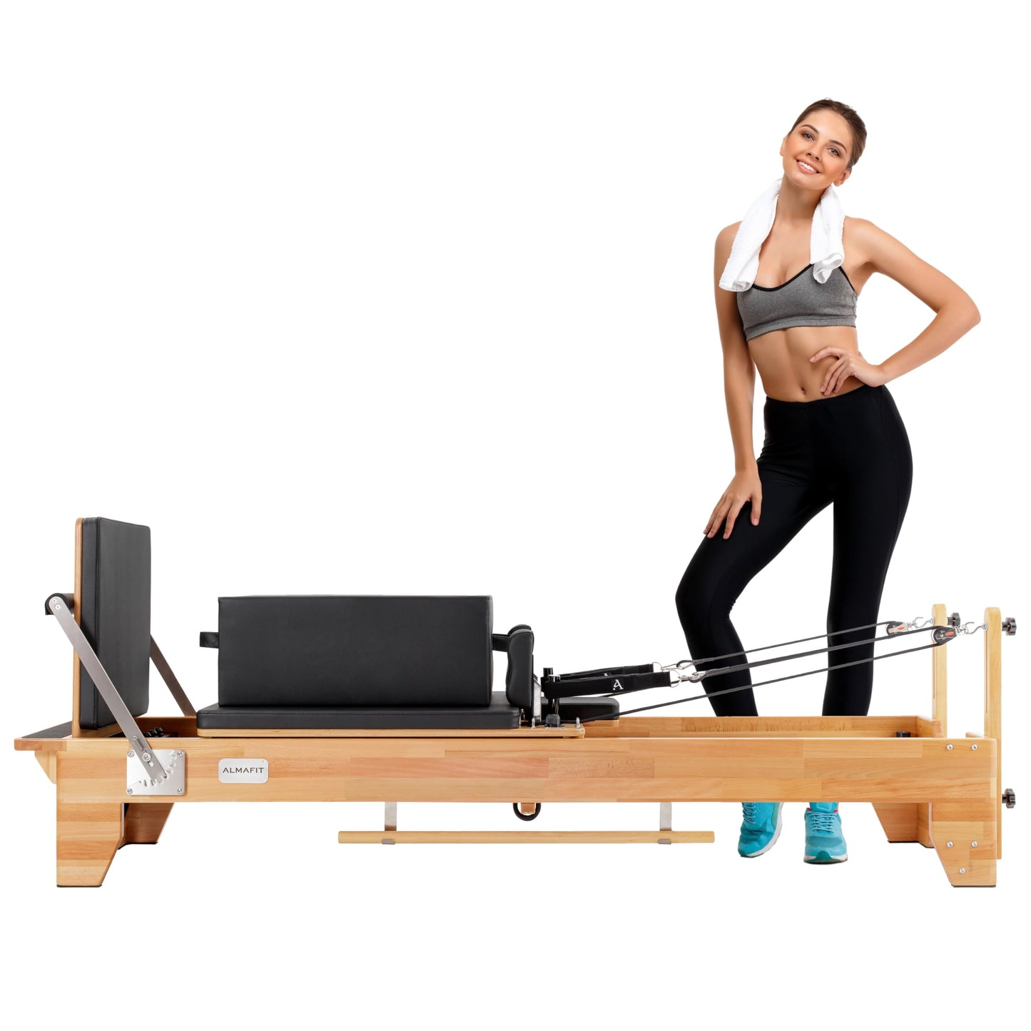 Pilates Reformer Machine with Sitting Box & Jumpboard – Adjustable Resistance, Durable Black PVC Upholstery – Ideal for Home or Studio Workouts | (Summer Sale)
