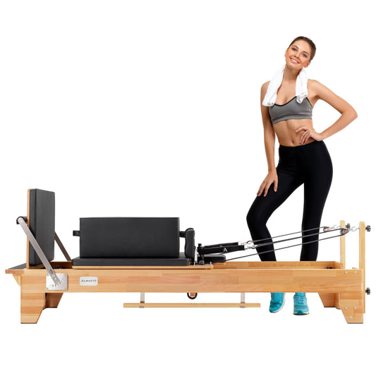 Pilates Reformer Machine with Sitting Box & Jumpboard – Adjustable Resistance, Durable Black PVC Upholstery – Ideal for Home or Studio Workouts | (Summer Sale)