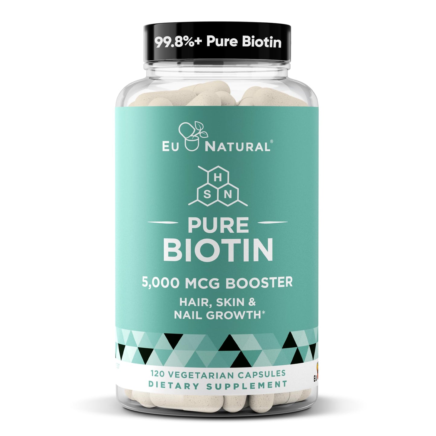 Biotin 5000 mcg Hair Skin Nails Supplement - High-Potency Hair Growth Vitamins for Women & Men - Provide Powerful Support for Healthy Hair, Stronger Nails and Glowing Skin - 120 Vegan Soft Capsules