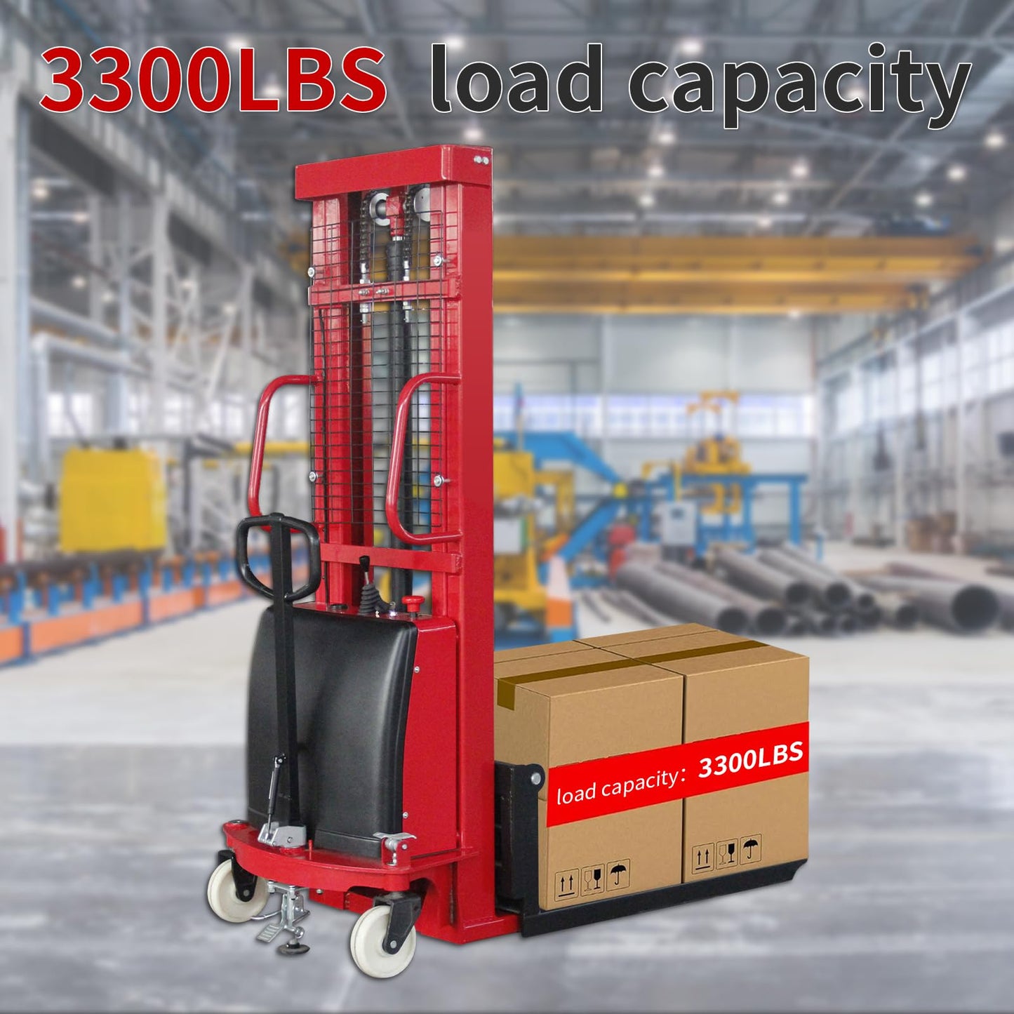 Electric Stacker 3300Lbs Capacity Pallet Forklift, 118in Max Lifting Height Material Lifter with Adjustable Forks for Warehouse