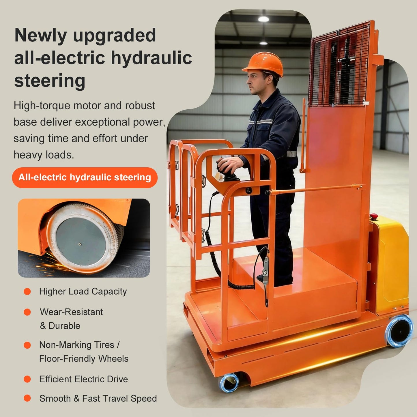 Fully Electric Self-Propelled Order Picker Lift Truck, 661 lbs Capacity, Drivable Stock Picker & Personnel Lift for Narrow Aisle Warehouse, Material Handling & SKU Picking (14.8FT Lifting Height)