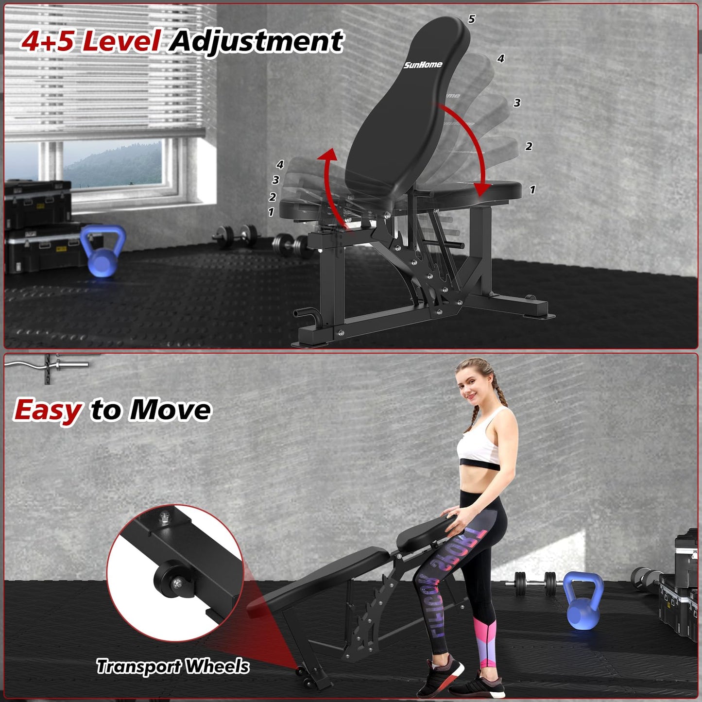 SunHome Smith Machine, Power Cage Squat Rack with Smith Bar, LAT Pull-Down Systems, Cable Crossover Machine and Cable Attachment for Home Gym (Pro Smith Machine with Bench and 230LBS Weight Plates)