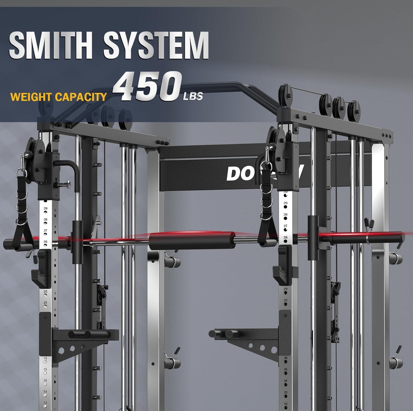 DONOW Smith Machine with Weight Stacks, Power Cage Home Gym System with LAT Pulldown Cable Crossover Multi-Functional Trainer with Dual Pulley System with Weight Bench Cast Iron Weight Plates 240lbs