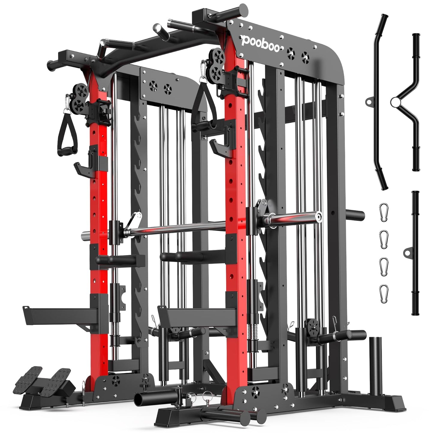 Power Rack Cage,2000LB Smith Machine Squat Rack,Home Gym Total Body Workout System Dual Pulley Cable Crossover Multi-Functional Workout Machine with Strength Training Attachments