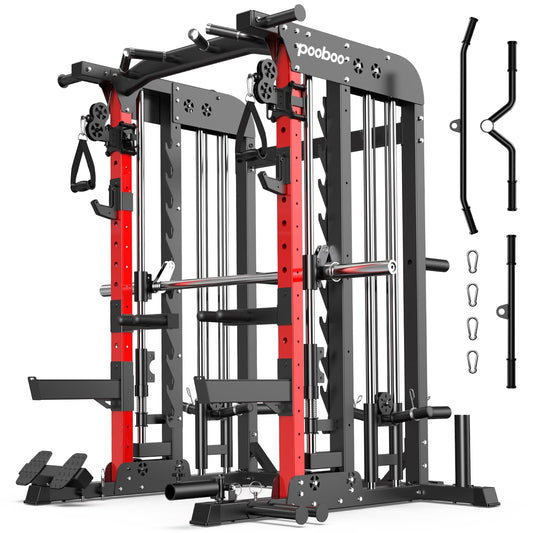 Power Rack Cage,2000LB Smith Machine Squat Rack,Home Gym Total Body Workout System Dual Pulley Cable Crossover Multi-Functional Workout Machine with Strength Training Attachments