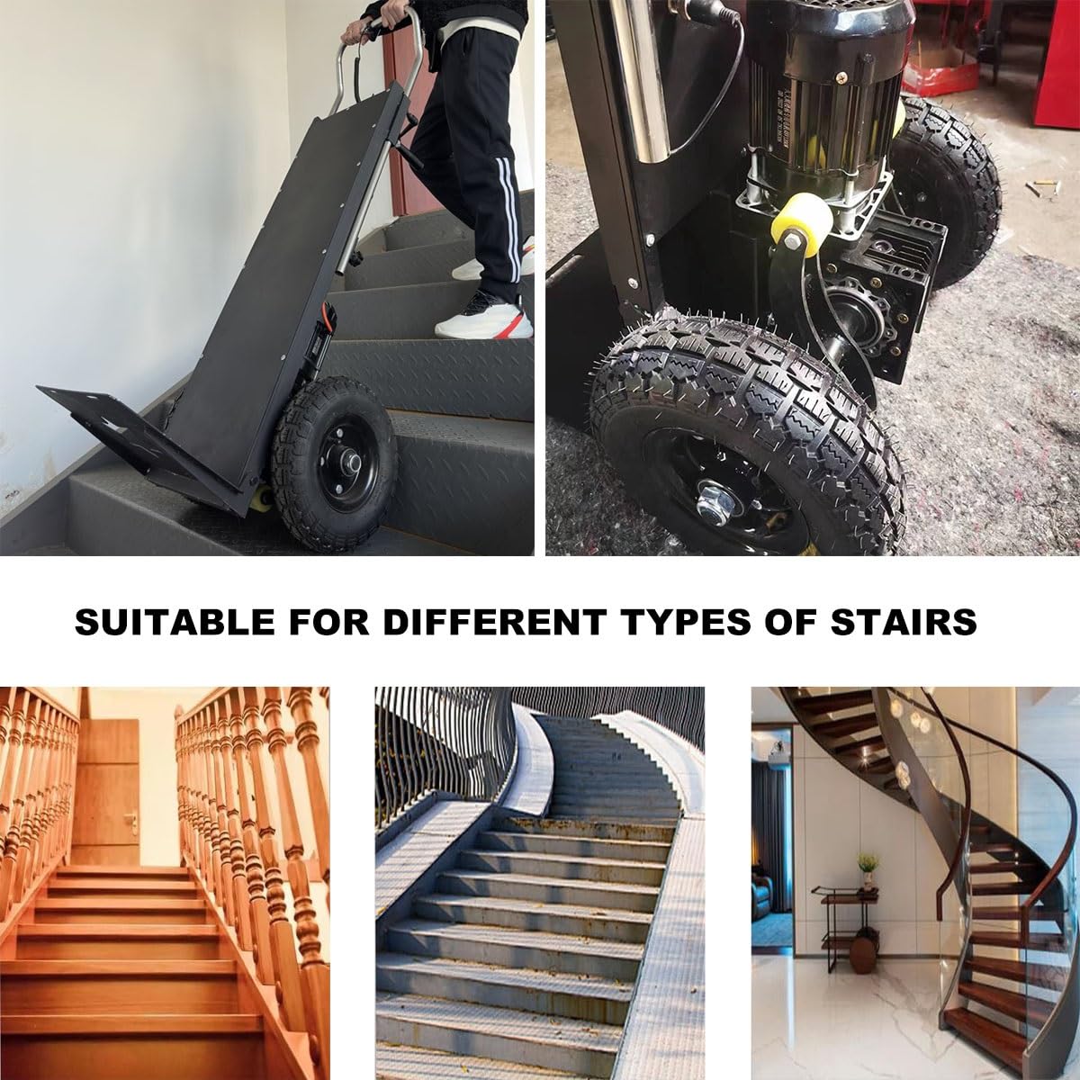 WMWZPYH Powered Stair Climbing Hand Trucks with Telescopic Handle, Electric Stair Climbing Dolly, Easily Handles Heavy Duty Loads Up and Down Stairs Heavy Duty Stair Climber Cart(Black)