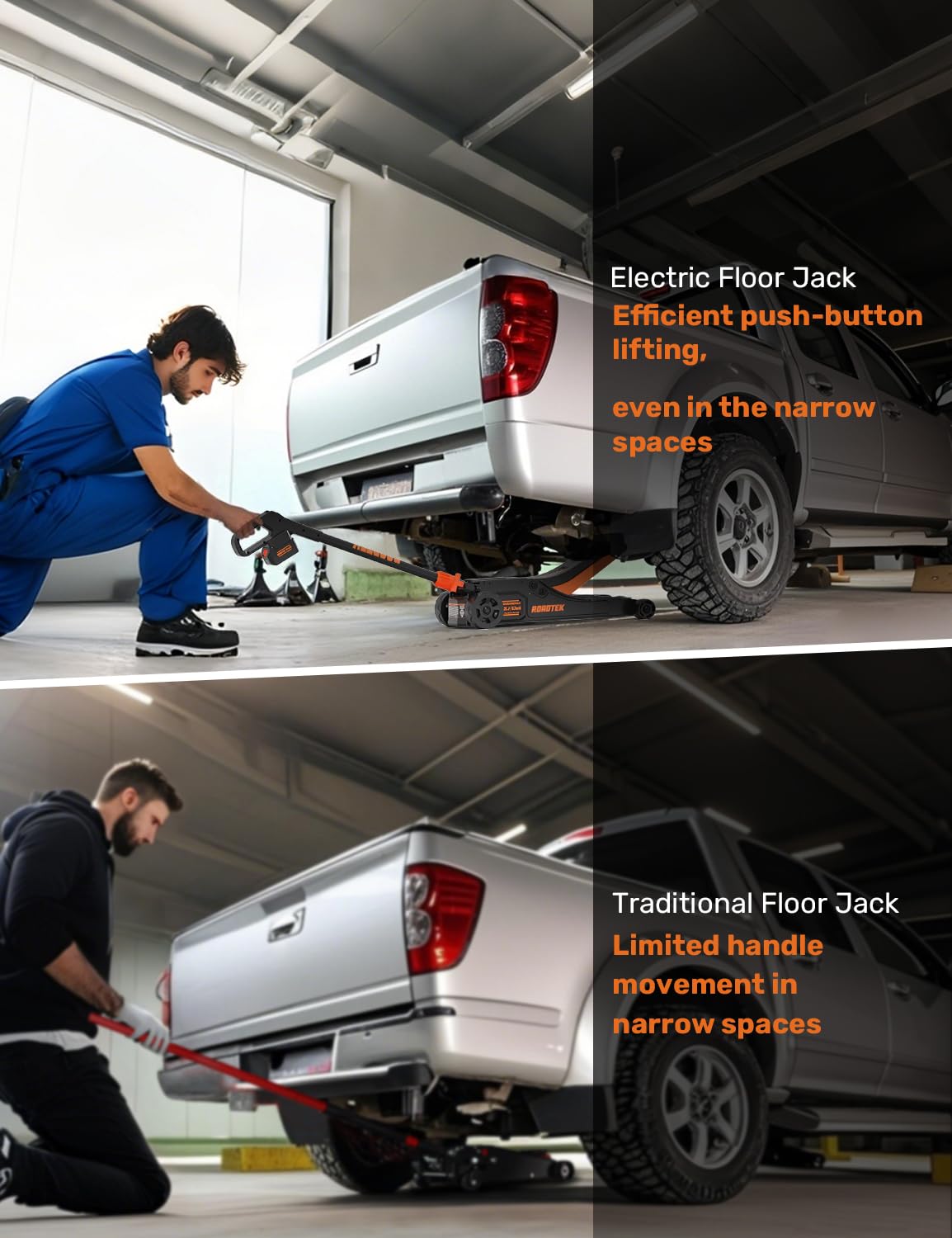ROADTEK 3 Ton Electric Floor Jack, Low Profile Jack for Quickly Car Lift, Hydraulic Service Jack, 6000 lbs Capacity. Lifting Range 3-3/8" to 24-1/4"