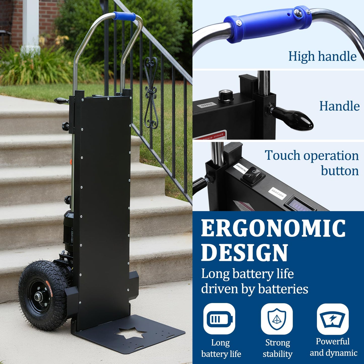 Generic Electric Stair Climbing Hand Trucks 1500W Powered Stair Climber Dolly Cart 880lbs Load Capacity with Rope for Warehouse Logistics Moving Furniture